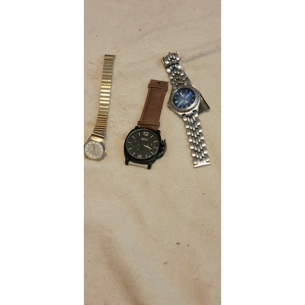 Lot of 3 Men's Watches Fossil‎ American Exchange Quartz Wristwatch Parts Repair